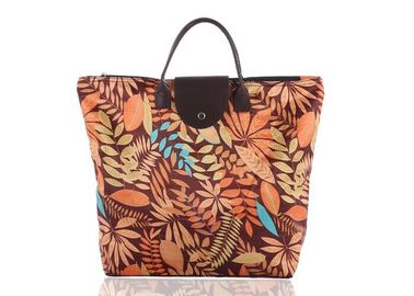 Custom Oxford Cloth Folding Portable Shopping Bag With PU Leather Handle