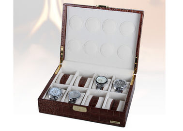 Brown Dermis material wooden interlayer watch and jewellery storage box with spring lock