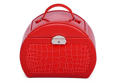 Customized Small Red PU leather jewellery storage box with mirror , necklace storage box