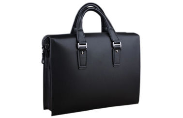 Black Mens Leather Business bags with Double Layer Folder Separator