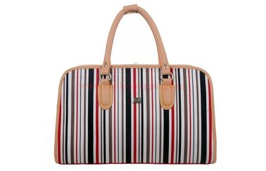Customized striped cloth travel bags with lining for lady , large internal capacity