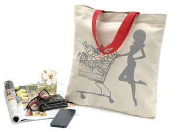 Canvas portable shopping bag with shoulder belt , printed reusable shopping bags
