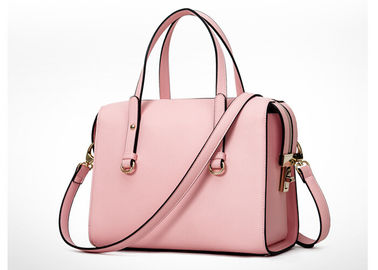 Pink Color Fashion Ladies Handbags , PU handbag with shoulder belt OEM ODM