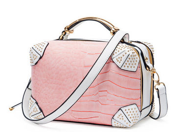Tone Texture pink leather handbags for ladies , fashion handbag rivet selected fabric edge