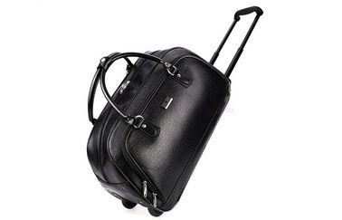 Black PU leather trolley travel bag , businessmen wheeled luggage bags