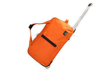 Orange oxford fabric trolley travel duffel bag for women , 2 big wheels