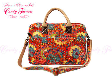 Ladies Peacock feather Floral Canvas Bag Laptop Computer Briefcase