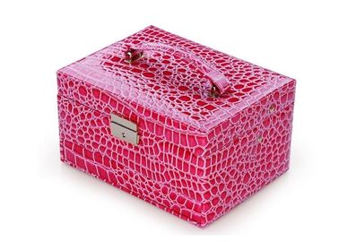 Trendy square plastic frame high abrasive PU leather jewellery box with flannelet lining and drawers