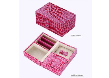 Trendy square plastic frame high abrasive PU leather jewellery box with flannelet lining and drawers