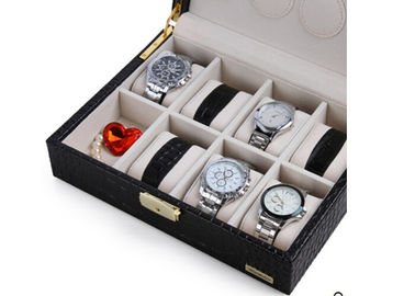 Crocodile Grain leather jewellery storage box watch case trays black color