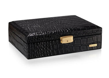 Crocodile Grain leather jewellery storage box watch case trays black color