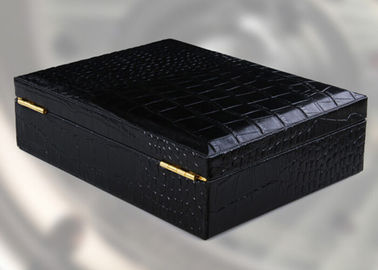 Crocodile Grain leather jewellery storage box watch case trays black color