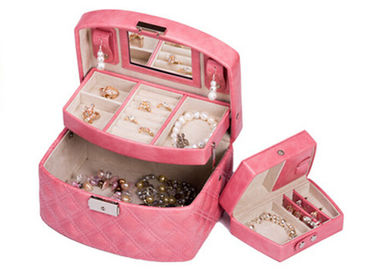 PU leather large jewelry boxes for women with wearable flocking fabric lining