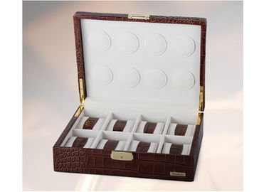 Brown Dermis material wooden interlayer watch and jewellery storage box with spring lock