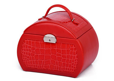 Customized Small Red PU leather jewellery storage box with mirror , necklace storage box