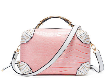 Tone Texture pink leather handbags for ladies , fashion handbag rivet selected fabric edge