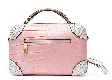 Tone Texture pink leather handbags for ladies , fashion handbag rivet selected fabric edge