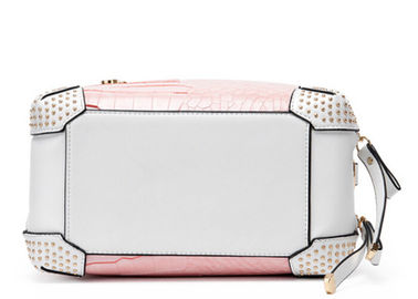 Tone Texture pink leather handbags for ladies , fashion handbag rivet selected fabric edge