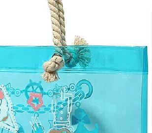 ECO friengdly fashion ladies blue PVC tote bag handbag with cotton rope