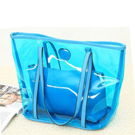 Transparent Ladies Tote Bags Clear PVC Handbags , Orange / Red / Blue