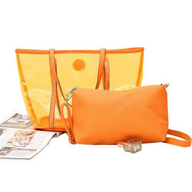 Transparent Ladies Tote Bags Clear PVC Handbags , Orange / Red / Blue