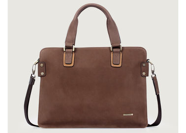 Customized Mens Business Briefcase , Mens brown leather briefcase with zipper pocket on back