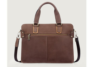 Customized Mens Business Briefcase , Mens brown leather briefcase with zipper pocket on back