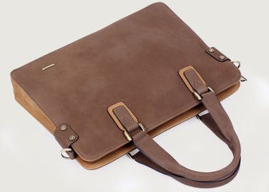 Customized Mens Business Briefcase , Mens brown leather briefcase with zipper pocket on back