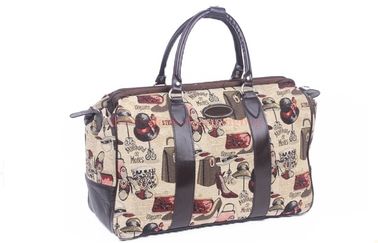 Customized cloth jute PU leather travel bags for lady with two front zippered pockets