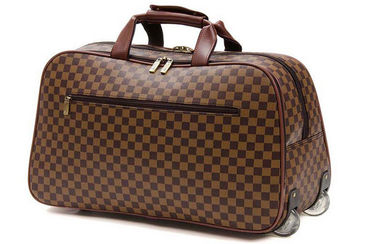 Large Travelling Luggage Bags with Tie Rod Hand Double Use , Brown PU Leather Trolley Bags
